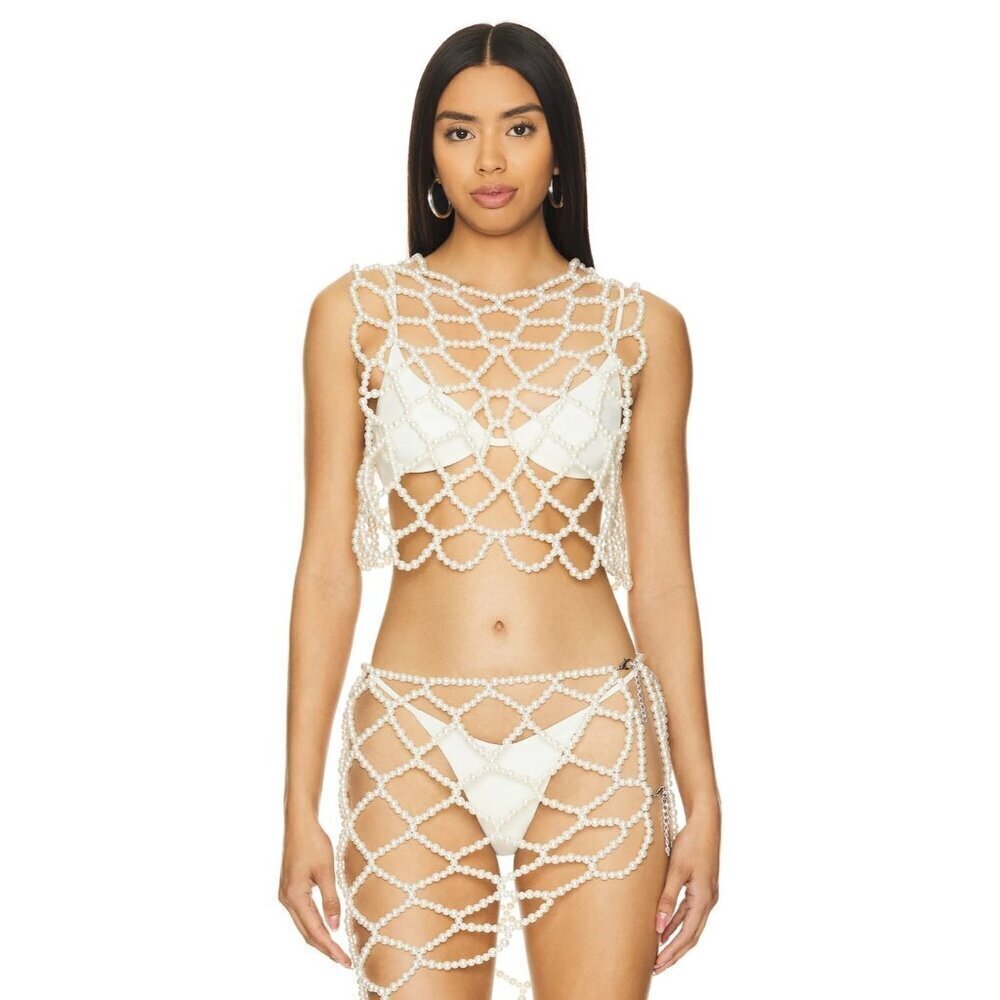 Elegant White Beaded Crop Top